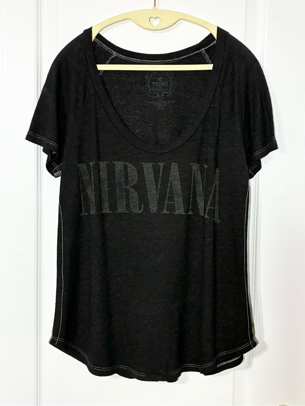 Y2K Trunk Nirvana USA Made Burnout Graphic Contrast Stitch Band Tee Black Large
